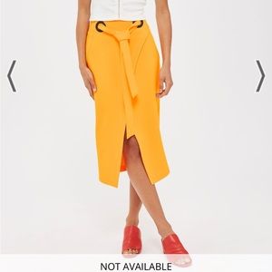 Topshop Eyelet Wrap Midi Skirt in Yellow/Orange